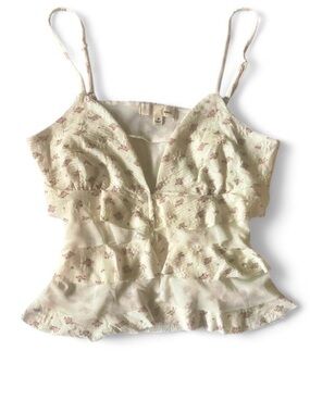 Cream Floral Ruffle Spaghetti Strap Cami